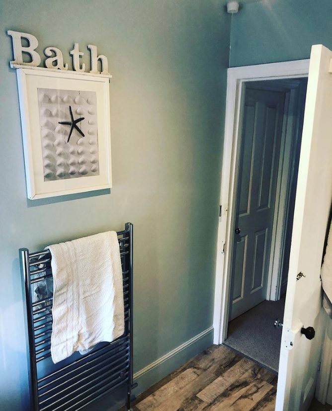 Bathroom in muted blue